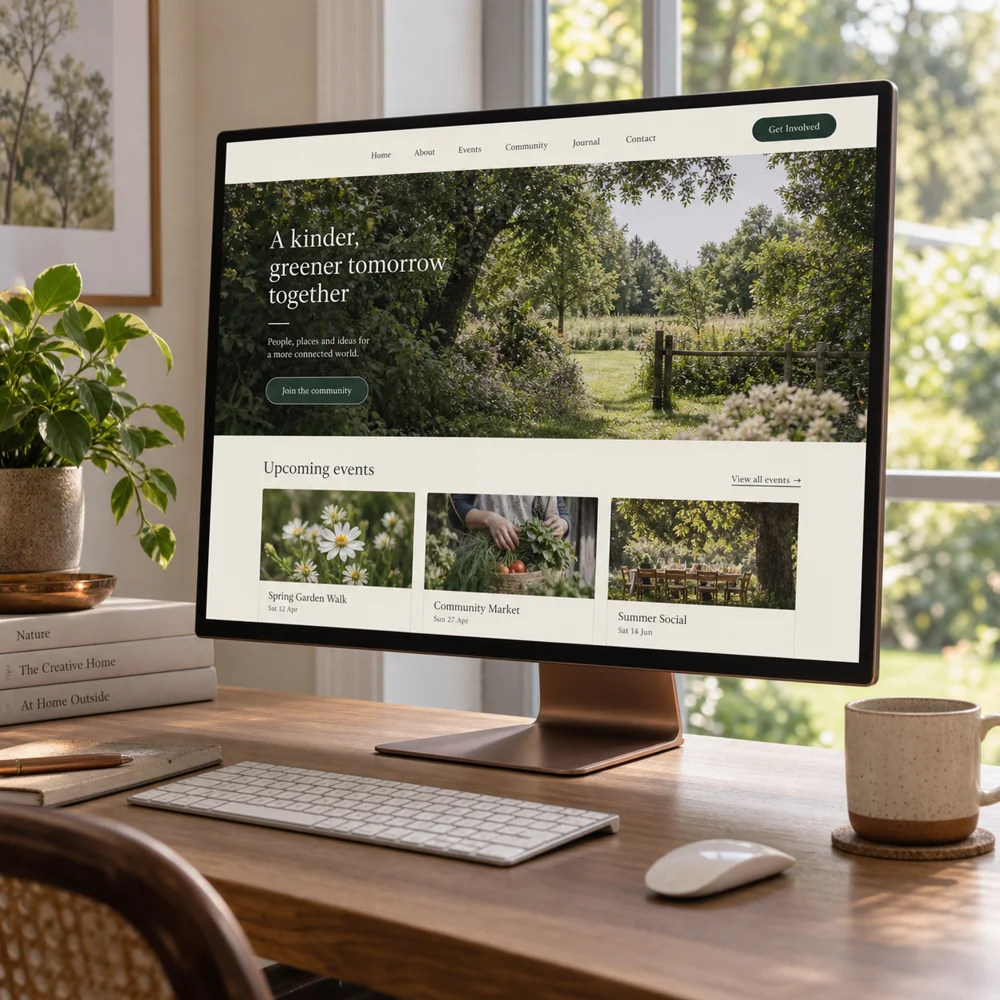 Illustrative community website on a desktop monitor